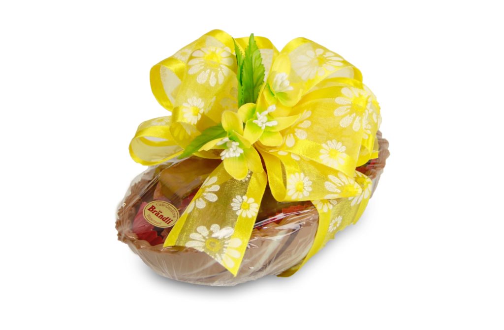 Schoggi Ei mit Masche Brändli - Osterei mit Pralinen gefüllt Osterei mit Pralinen oder Champagner-Truffes Ostereier & Osterkuchen